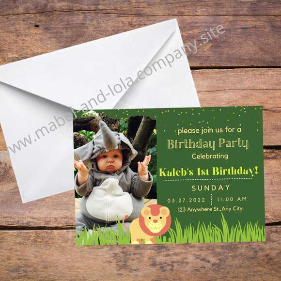 Jungle Safari Personalized Birthday Party Invitations | 1st Birthday | Printed - Picture 1 of 2